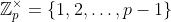 \mathbb Z_p^\times=\{1,2,\ldots,p-1\}